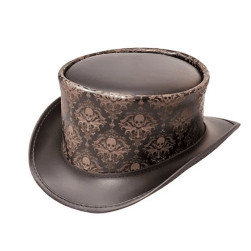 Leather Skull Engraved Top Hat Steampunk Gothic Victorian Cowhide Biker Cosplay Festival Hat