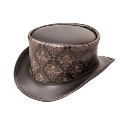 Leather Skull Engraved Top Hat Steampunk Gothic Victorian Cowhide Biker Cosplay Festival Hat