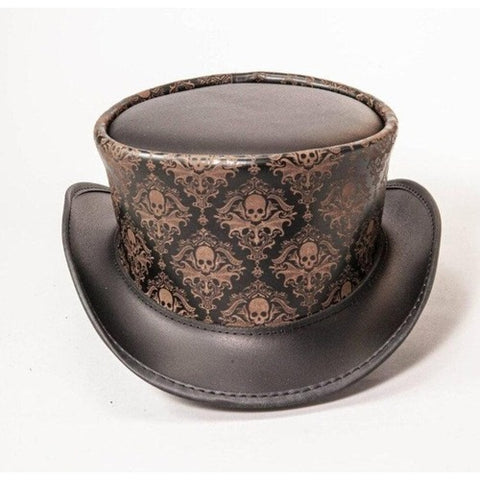 Leather Skull Engraved Top Hat Steampunk Gothic Victorian Cowhide Biker Cosplay Festival Hat
