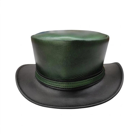 Olive Green Leather Top Hat Steampunk Gothic Biker Victorian Festival Hat