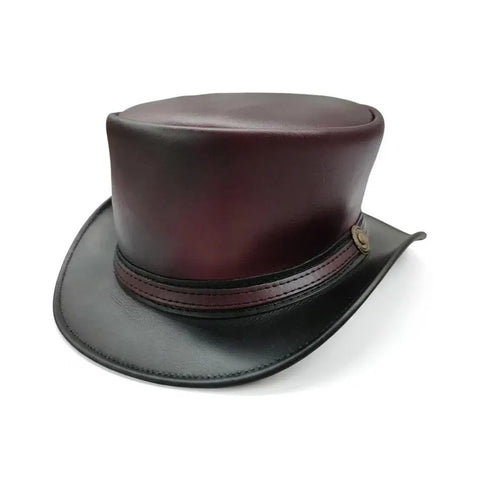 Maroon and Black Leather Top Hat Steampunk Gothic Biker Victorian Festival Hat