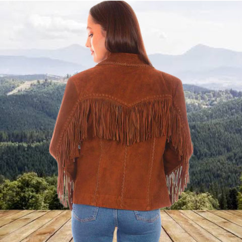 Ilhan Luxury Suede Fringe Jacket Western Cowgirl Style Vintage Retro Coat