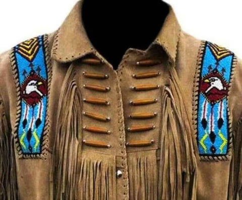 Mens cowboy Handmade Suede Leather Jacket With Fringes Brown Mountain cowhide Leather Jacket Coat