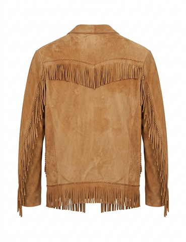 Women’s Suede Western Jacket  Genuine Leather Blazer Coat with Classic Button Closure and Cascading Tassel Fringe