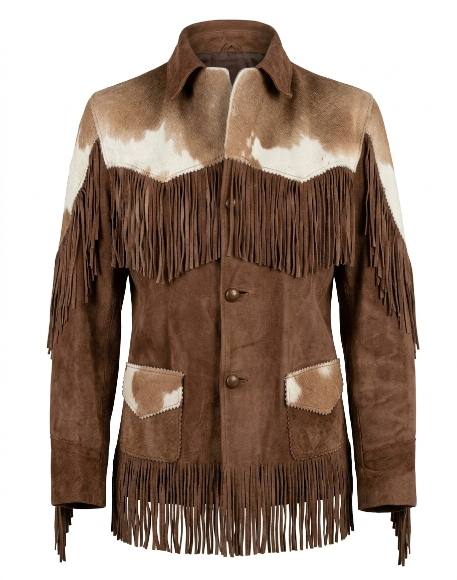 Women’s Suede Western Jacket  Genuine Leather Fringe Coat with Authentic Cowhide Yokes and Leather Buttons