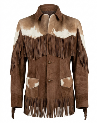 Women’s Suede Western Jacket  Genuine Leather Fringe Coat with Authentic Cowhide Yokes and Leather Buttons