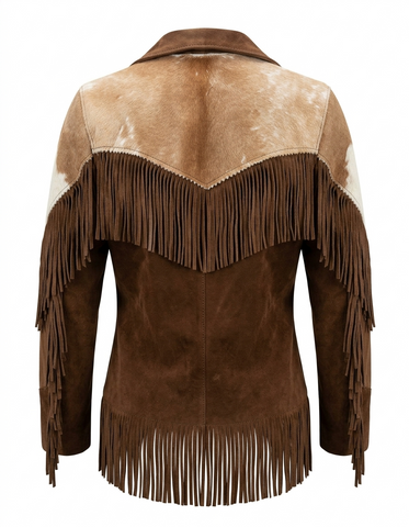 Women’s Suede Western Jacket  Genuine Leather Fringe Coat with Authentic Cowhide Yokes and Leather Buttons