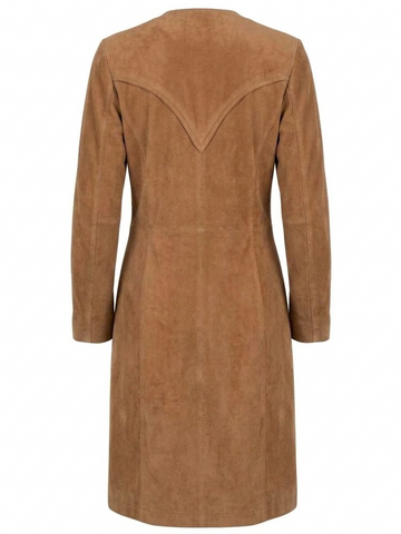 Women’s Suede Fringe Cardigan  Genuine Leather Open Front Long Duster Coat with Dramatic V Shaped Cascading Tassels