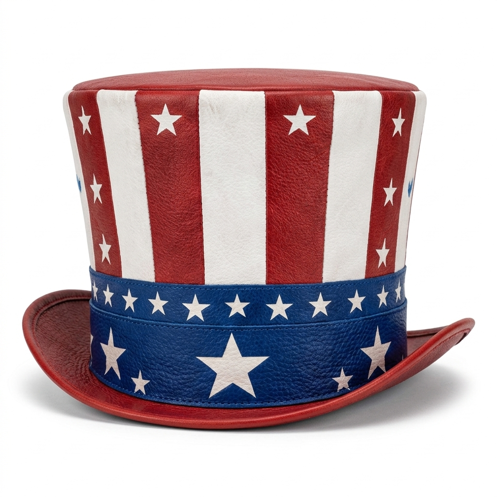 Genuine Leather Patriotic Top Hat - USA Stars and Stripes Unisex Costume Hat