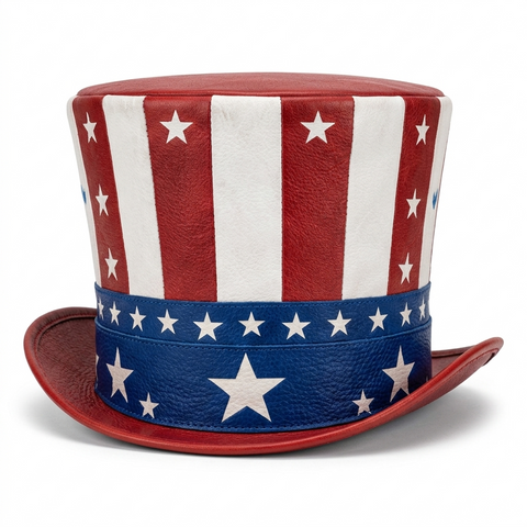 Genuine Leather Patriotic Top Hat - USA Stars and Stripes Unisex Costume Hat