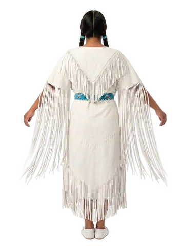 Women’s White Genuine Leather Fringe Maxi Dress | Handcrafted Beaded Tribal Statement