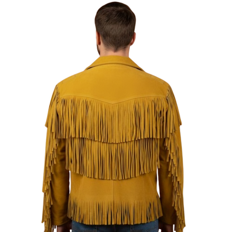 Mens Suede Fringe Shirt Western Cowboy Pullover Lace Up Beaded Frontier Jacket