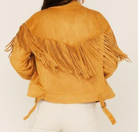 Vintage-Inspired Mustard Suede Fringe Jacket – Western Boho Style, Cropped Fit, Genuine Suede, Festival Outfit, Cowgirl Jacket