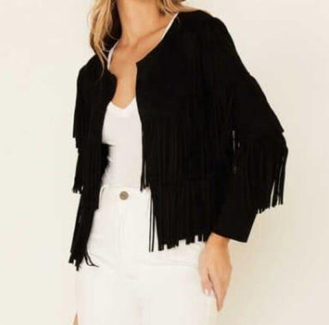 Women's Black Fringe Suede Jacket – Western Boho Style, Genuine Suede, Festival Outfit, western cowgirl jacket
