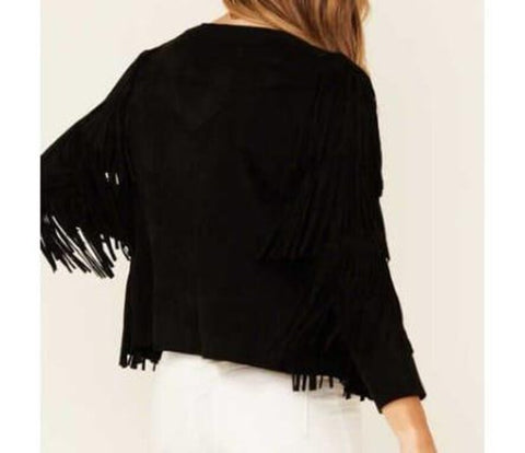 Women's Black Fringe Suede Jacket – Western Boho Style, Genuine Suede, Festival Outfit, western cowgirl jacket