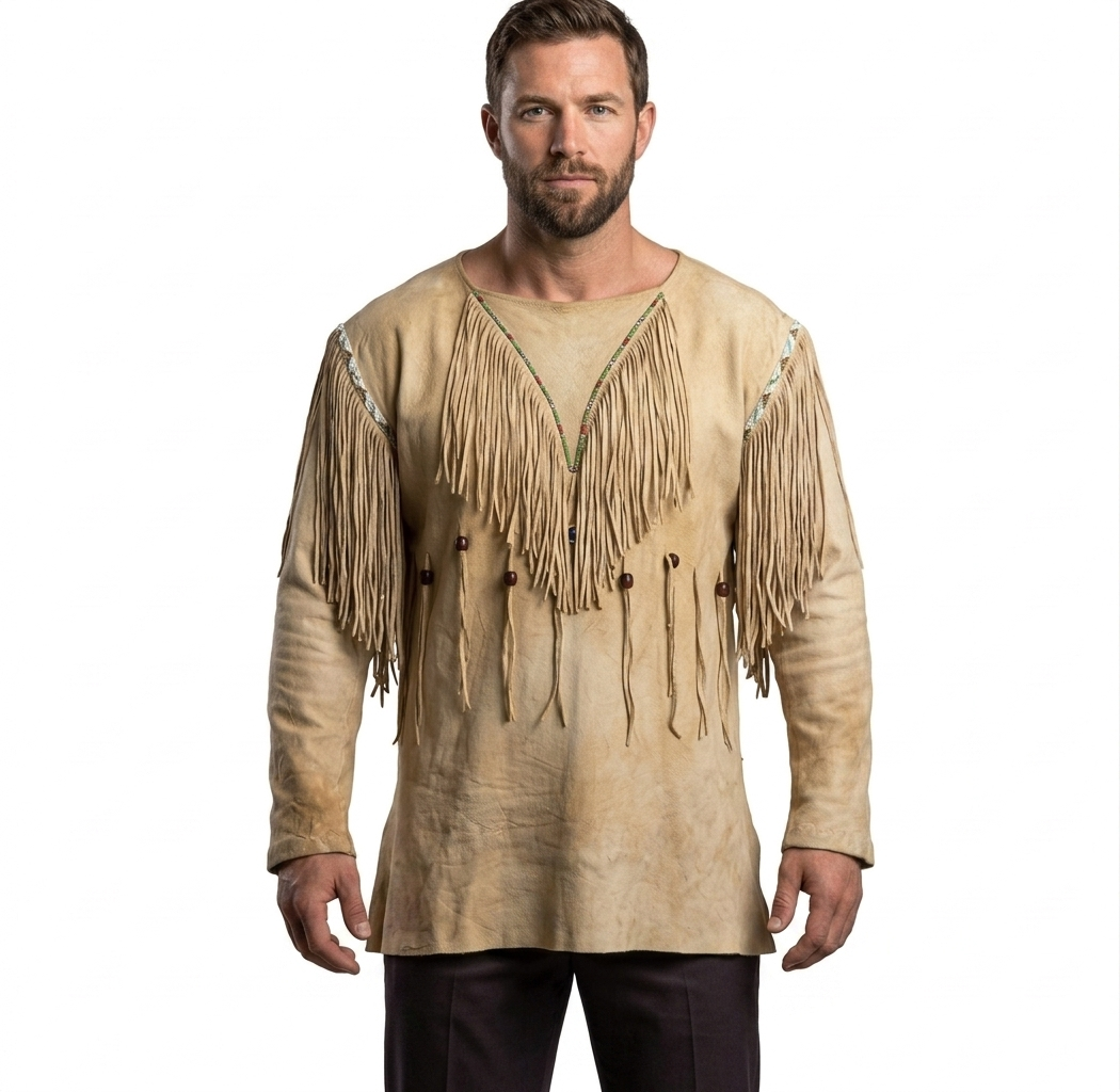 &nbsp;Men's Distressed Suede Buckskin Leather Fringe Shirt Jacket | Vintage Western
