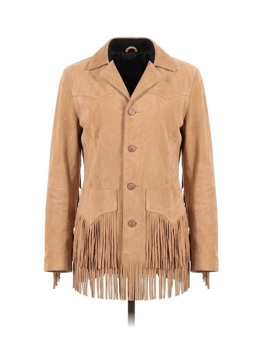 &nbsp;Women's Suede Western Jacket | Four Button Fringe Coat