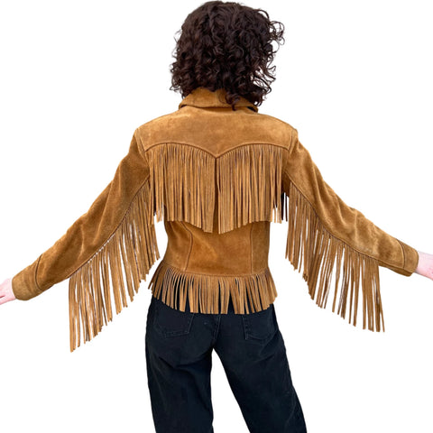 ILHAN LUXURY Women's Suede Fringe Jacket  Genuine Leather Western Cowgirl Coat with Tiered Fringe Trim