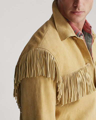 Mens Suede Fringe Jacket Western Cowboy Style Vintage 70s Button Front Leather Coat