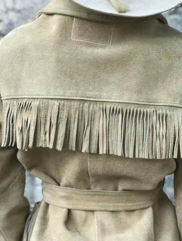 Women's Western Blazer Jacket – Cream Cowgirl Coat with Brown Leather Pocket | Lightweight Retro Ranch Style | Fall Outerwear