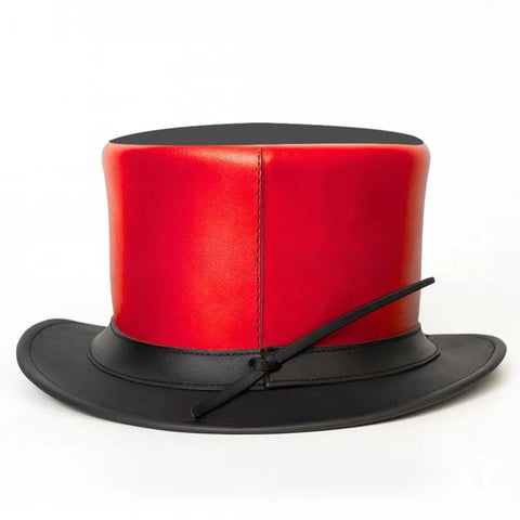 Red Halloween Leather Top Hat – Spooky Forest, Full Moon, And Bats Costume